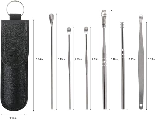 VELEGO 6 In 1 Ear Wax Removal Kit Ear Wax Removal Kit, 6Pcs Innovative Spring Earwax Cleaner Tool Set - Spiral Design Stainless Steel Ear Picks, Ear Cleaning Tool Set with Storage Box (Black)