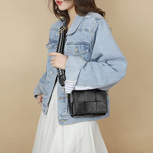 Efilra Crossbody Bag for Women, Small Leather Camera Purse Thick Strap Cross-body Bags, Triple Zip Shoulder Bag with Guitar Strap, 1-black, Camera Crossbody Bag