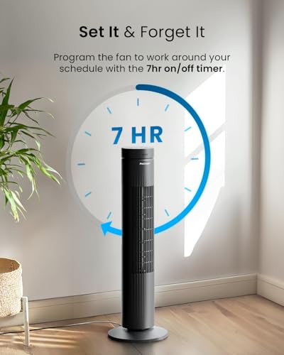 Pro Breeze® 30" Tower Fan with 7-Hour Digital Timer, Remote Control, 3 Cooling Fan Modes & LED Light Indicator - Powerful & Energy-Efficient Electric Fan for Home and Office (Black 30")