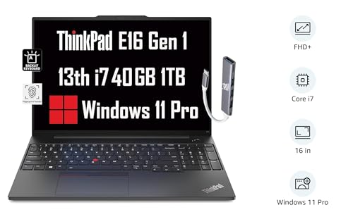 Lenovo ThinkPad E16 Business Laptop (16" FHD+ Anti-Glare, Intel 13th Gen 10-Core i7-1355U, 40GB RAM, 1TB SSD), Backlit, Fingerprint, IST Hub, FHD Webcam, Ethernet, Wi-Fi 6, Win 11 Pro, Black