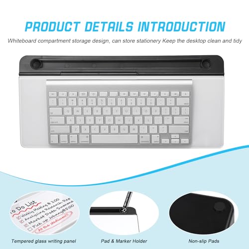 Beauenty Small Glass Desktop Whiteboard Dry-Erase-Board - Computer Keyboard Stand White Board Surface Pad with Drawer, Desk Organizers with Accessories for Office, Home, School Supplies (Black)