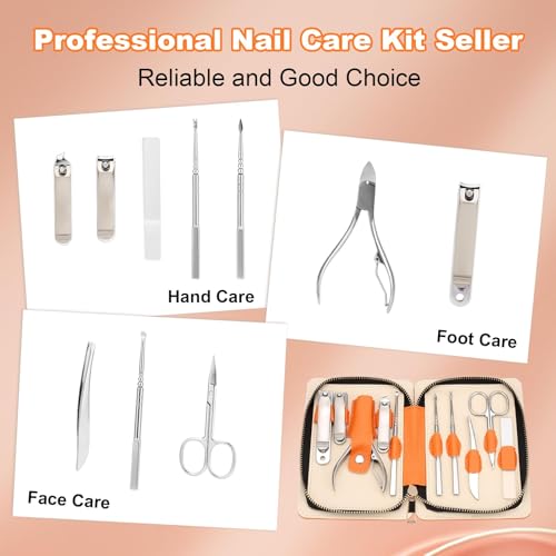 NALACAL Professional Manicure Set for Adult,10-in-1 High-Grade Nail Cutter Ingrown Toenail Clippers Pedicure with Leather Travel Case.Heavy-Duty Stainless Steel Nail Care Grooming Kit.