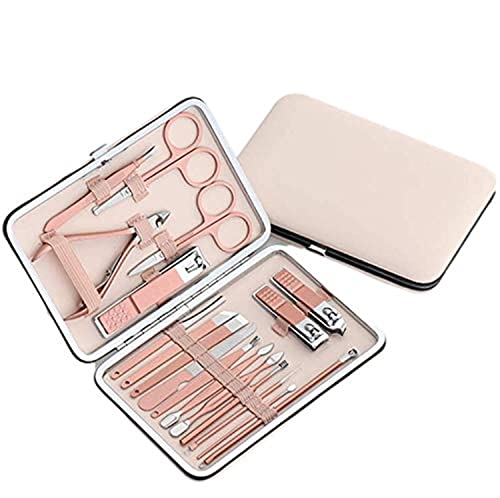 Conbo Women 12 In 1 Nail Clippers Set Manicure Pedicure Kit with Grooming Travel Leather (Rose Glod)