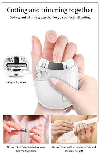 MAKINGTEC Automatic Nail Clipper with Grinding Wheel, Nail Scraps Storage, No Sharp Claws Hurt, Safe Electric Nail Trimmer (White)