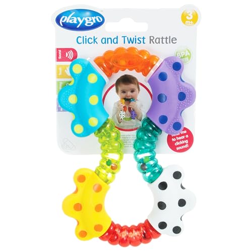 Playgro Click & Twist Rattle – Engaging Rattle Baby Toy for Development and Sensory Play, 0+ Months
