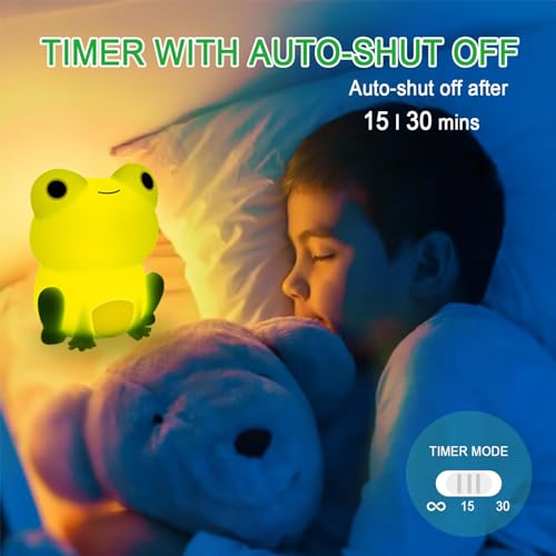 Frog Night Light, Cute Frog Night Lamp Bedroom Nightlight, Soothing Color Change Frog Light, for Girls Boys Teens, USB Rechargeable Silicone Animal Nightlight Christmas Birthday Gifts, Room Decor