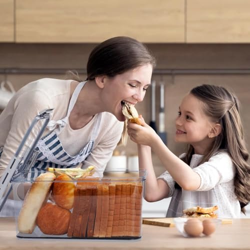 Baoly Bread Box for Kitchen Counter, Airtight Loaf Bread Storage Container with Time Recording Dial, Grey, 32.5 cm (L) x 17.5 cm (W) x 15 cm (H), Ideal for Bread, Pastries, Snacks, and Fruits