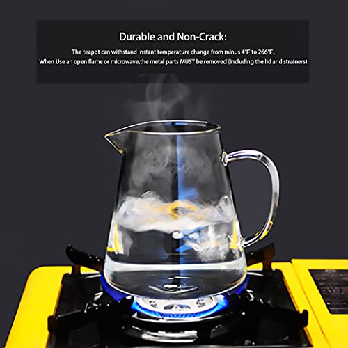PCduoduo with Infuser Clear Glass Teapot,Tea Pot with Tea Strainers,Borosilicate Glass Teapot with Infusers for Loose TeaHeat Resistant Loose Leaf Teapot,Stovetop Dishwasher Safe (450ML/16oz)