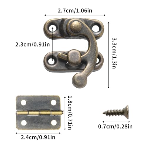 Prasacco 300-Piece Jewelry Box Hardware Set, includes 40 Jewelry Box Hinges 20 Antique Right Latches Hook Hasps 240 Replacement Screws, Small Decorative Hinges for Wooden Box Cabinet (Bronze Color)
