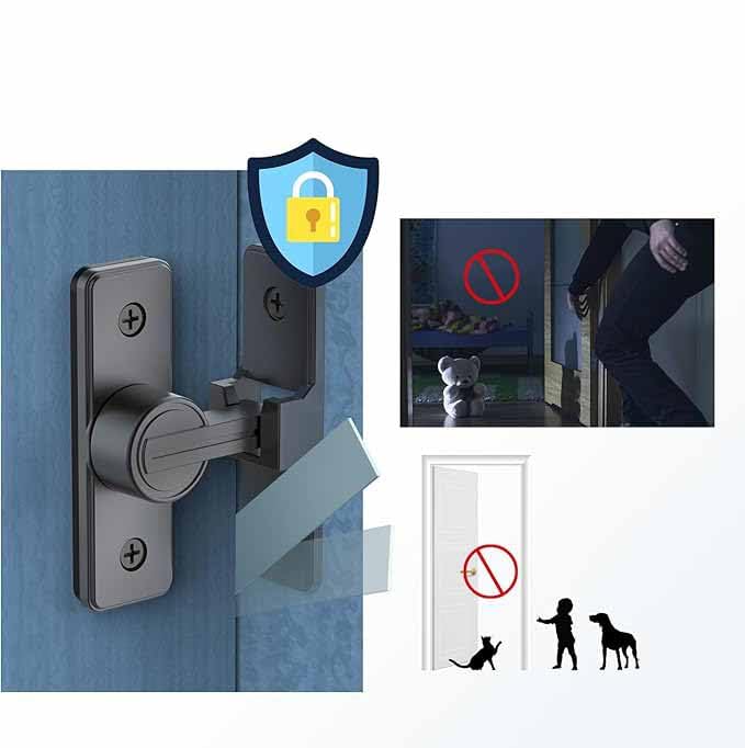 Tazweeq Hardware Door Latch, 90 Degree Heavy Duty Door Latch, Flip Safety Door Latch, Barn Sliding Door Latch for Garden, Bathroom, Outdoor, Garage, Window (Grey)