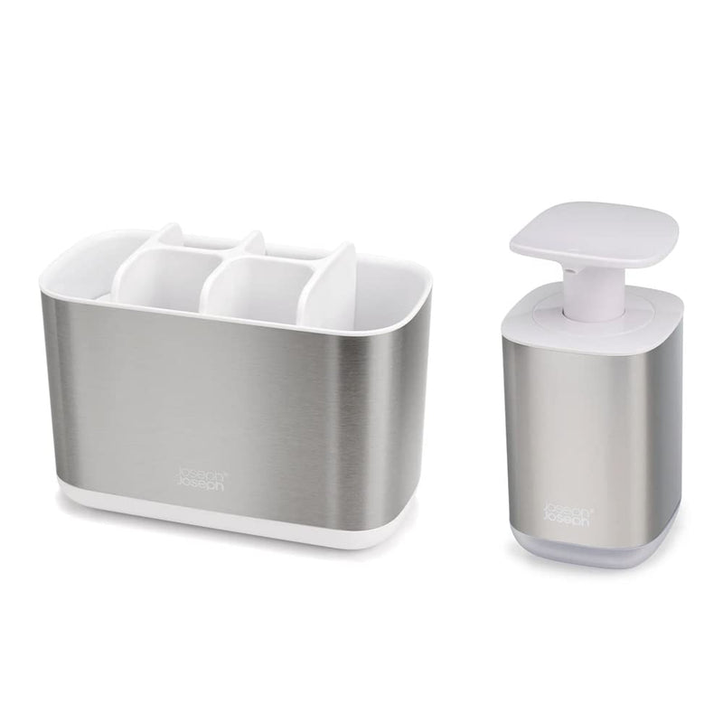 Joseph Joseph Bathroom Beauties 2-Piece Bathroom Sink Set with Toothbrush Holder and Soap Pump, Stainless Steel
