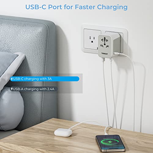 TESSAN Universal Adapter, Worldwide Travel Plug Adaptor with 2 USB A and 3 USB C Ports, International Travel Adapter for EU, UK, USA, AU, Power Socket Charger for Multi Countries