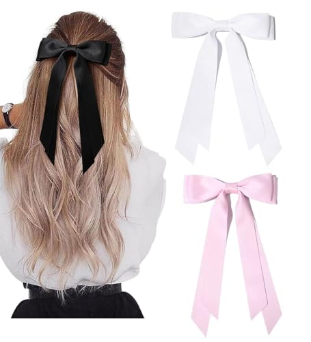 EOMECUIGAO Hair Bows for Women Girl, 3Pcs Bow Hair Clips, Women Satin Hair Ribbon With Long Tails