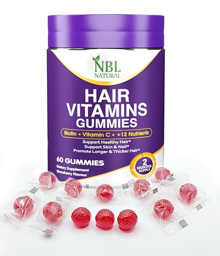 NBL Natural Hair Vitamins 60 Gummies Supplement with Vitamin C, Biotin & Folic Acid Supports Hair Growth, Hair Loss, Healthy Hair, Skin & Nails | Hair Multivitamins Supplements for Men Women's