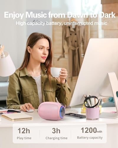 Azonee Portable Bluetooth Wireless Speaker - Crisp Sound, Multiple Play Modes, Ideal for Home and Outdoor Use, Compatible with Cellphones and PCs, Household Luminous High Volume Subwoofer (Pink)