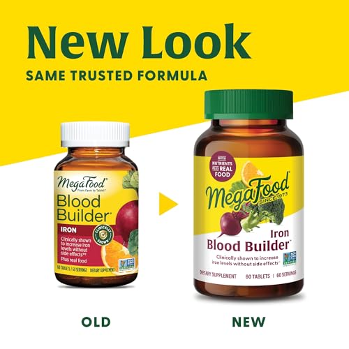MegaFood Blood Builder - Vegan Iron Supplement Clinically Shown to Increase Iron Levels without Side Effects - Iron Supplement for Women with Vitamin C, Vitamin B12 and Folic Acid - 30 Tabs