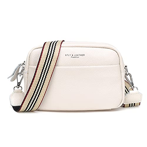 Crossbody Bag for Women Genuine Leather Wide Strap Shoulder Bag Purse Trendy Design Camera Crossbody Purse Top Zip