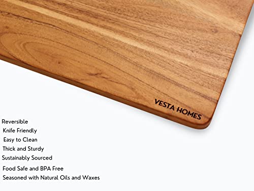 Vesta Homes Wooden Cutting/Chopping/Serving Board, Platter for Vegetables, Cheese and Charcuterie | Acacia Wood | 33 x 21.5 x 1.5 cm | Handcrafted in India