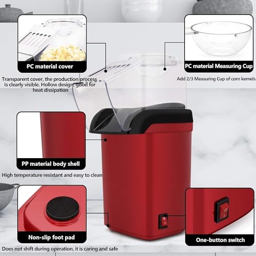 ECVV 1200W Electric Hot Air Popcorn Popper Maker for Home, No Oil Needed Healthy Snack for Kids Adults, Perfect for Party Birthday Gift