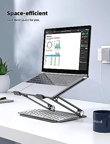 Gulf Tech® Laptop Stand (Z Stand, Black) With Cleaning Cloth - Ergonomic Portable Computer Stand - Adjustable Laptop Stand With Anti Slip Pads and Air Ventilation - Foldable Laptop Holder