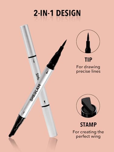 SHEGLAM Black Liquid Eyeliner Pen with Wing Stamp Long Lasting Waterproof Eye Liner Makeup