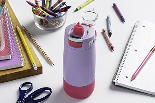 Ello Kids Colby 12oz Stainless Steel Insulated Water Bottle with Straw and Built-In Silicone Coaster Carrying Handle and Leak-Proof Locking Lid for School Backpack, Lunchbox, and Outdoor Sports, Lilac