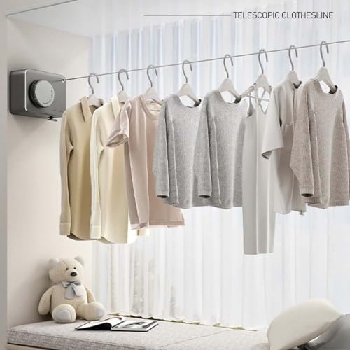 Retractable Clothesline Indoor, Clothes Line Retracting Outdoors, Wall Mounted Clothes Line Outdoors Set,13.8 Ft Heavy-Duty Retractable Laundry Line(BLACK)