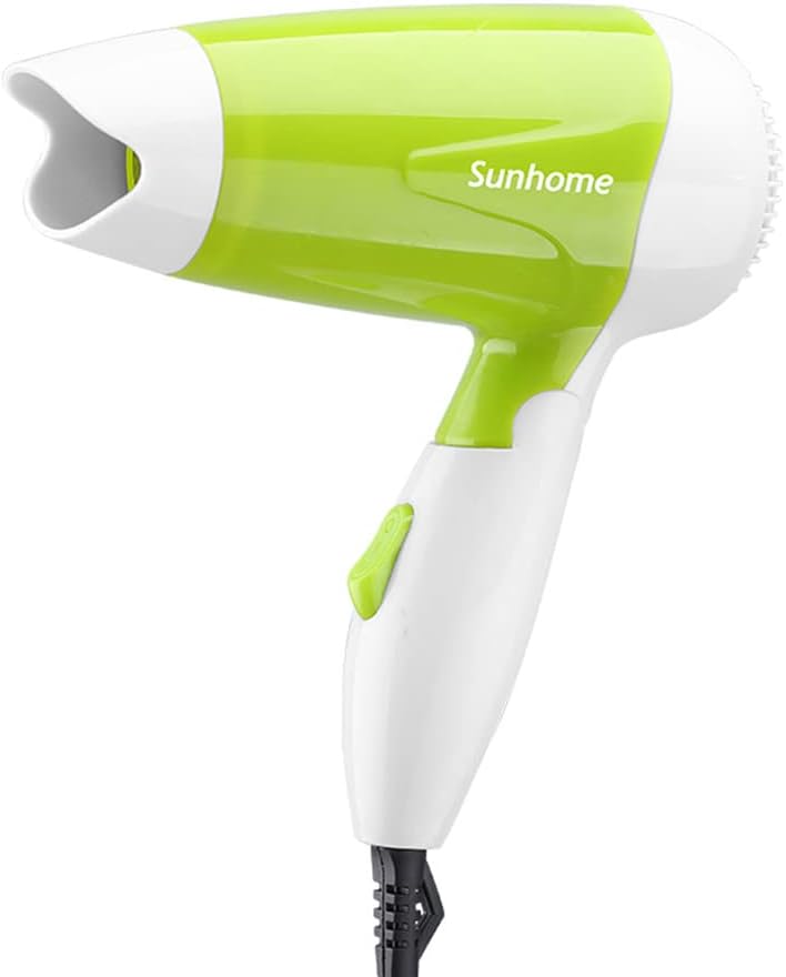 SUNHOME Foldable1200W Mini Hair Dryer. Easy storage hook. Travel portable Hair Dryer Green/White