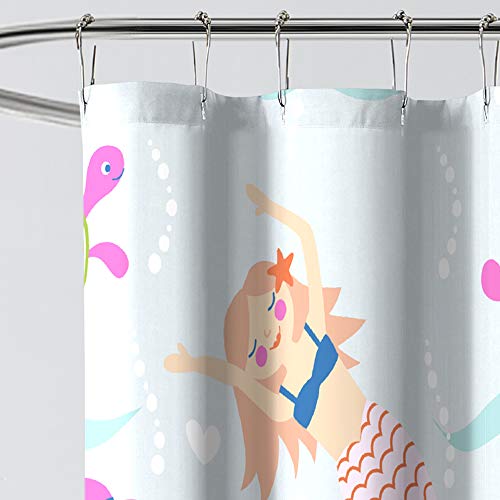 dream FACTORY Kids Fabric Shower Curtain for Bathroom, 72 in x 72 in (W x L), Light Blue Mermaid Dreams