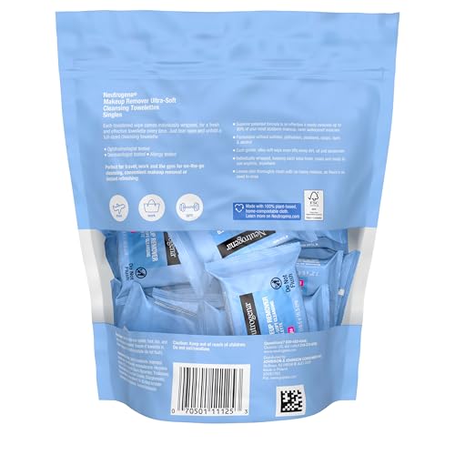 Neutrogena Facial Cleansing Towelette Singles, Daily Face Wipes to Remove Dirt, Oil, Makeup & Waterproof Mascara, Gentle, Alcohol-Free, Individually Wrapped, 20 Count