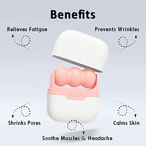Leeshine Ice Roller for Face and Eyes - Facial Skin Care Tools with 2 in 1 Face Roller and Travel Case, Self Care Gift for Men Women (Pink)