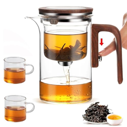 Enchanti Tea Pot with 2 Cups, Glass Teapot with Infuser, Magic Witchcraft Enchanted Tea Kettle with Strainer for Water Separation, Magical Push Control Tea pot for Loose Leaf Herbal Teas, 600ML