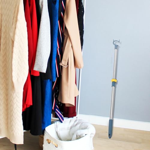 Cabilock Reach Hook, Telescopic Clothes Pole Long Reach Stick Stainless Steel Closet Pole Clothesline Pole Hooks Garment Pole for Balcony Closet Closet Shelf Blue