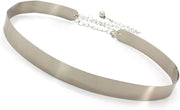 Celebrity Inspired Adjustable Metal Kamarband Waist Belt - 2 cm Wide Plate Silver
