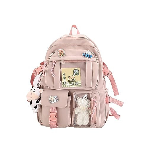 School bag, school bag leisure backpack middle school student laptop backpack, waterproof backpack, suitable as school bag, accessories plush pendant