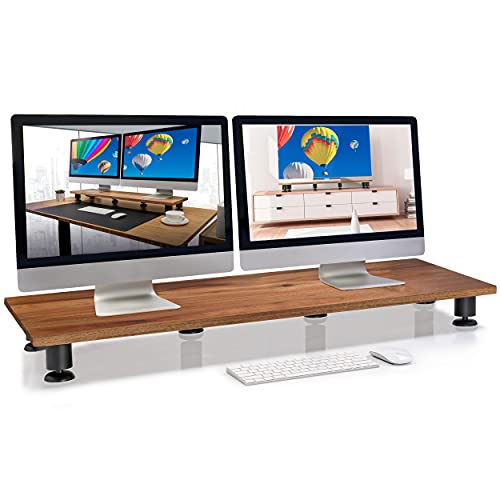 Nordik By Design Large Dual Monitor Riser for 2 - Premium Handmade Hardwood Acacia Computer - Laptop TV Stand with Storage for Desk Accessories - Organizer Television