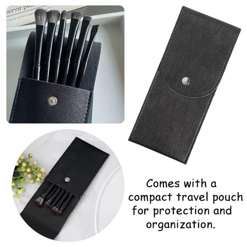 6PCS Eye Makeup Brush Set with Storage Bag, Angled & Blending Brushes for Precise Eyeshadow Application, Smudging & Defining - Black, Essential Beauty Tools for Flawless Makeup Looks