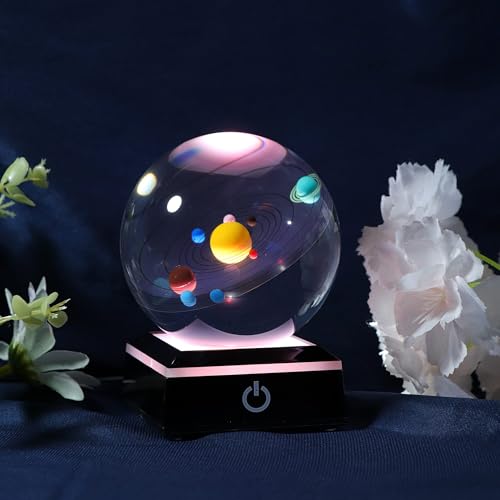 Tazweeq 3D Solar System Model Crystal Ball, Outer Space Astronomy Gifts Indoor Decoration, Crystal Balls, Night Light Planet Lamp, Unique Gifts Best Birthday Gifts