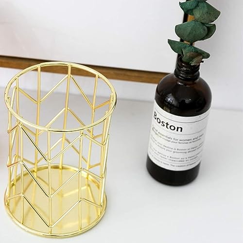 Benting Gold Metal Pen Holder for Desk, Makeup Brushes Cup, Pencil Holders, Office&Home Organizer (Gold-Style B)