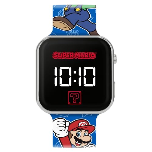 SUPER MARIO Kids LED Quartz Silicone Blue Strap Watch GSM4259, Multicolor, Modern, Multicolor, Modern