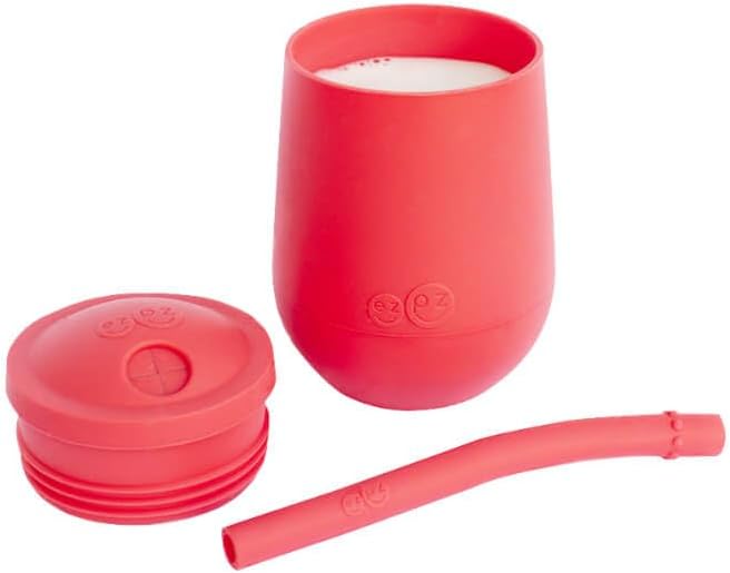 ez pz Ezpz Mini Cup + Straw Training System (Blush) - 100% Silicone Training Cup For Infants + Toddlers - Designed By A Pediatric Feeding Specialist - 9 Months+