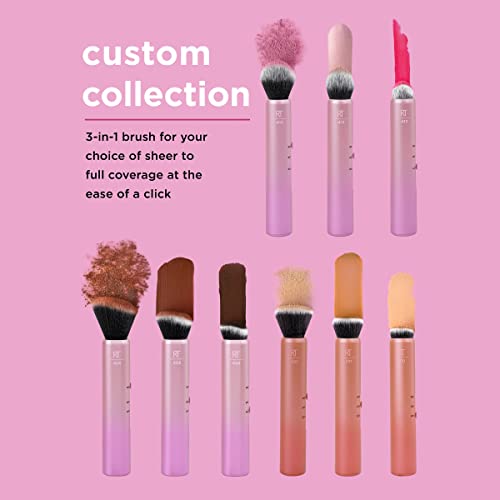 Real Techniques Custom Contour 3-in-1 Brush, Slide For Bronzer and Contour, 3 Settings Sheer, Medium, or Focused Application, Travel Friendly, On-The-Go, 1 Count