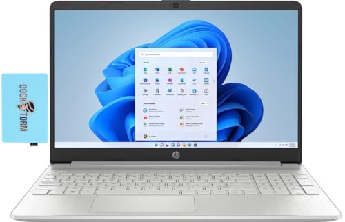 HP 15s 15.6" HD Business Laptop (4-Core Intel Celeron N4120, 4GB RAM, 256GB SSD, Intel UHD 600, WiFi, Bluetooth, Webcam, FreeDos) w/DKZ Hub USB Port Expander