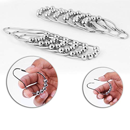 Rubik Shower Curtain Hooks Rings, Stainless Steel Shower Curtain Rings and Hooks for Bathroom Shower Rods Curtains Polished Nickel (1 Pack, 12pcs/Set)