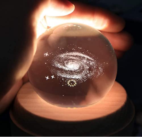 SKEIDO Projection LED Light 3D Crystal Ball Music Box Luminous Rotating Musical Galaxy Box Wood Base Best Gift For Birthday Christmas