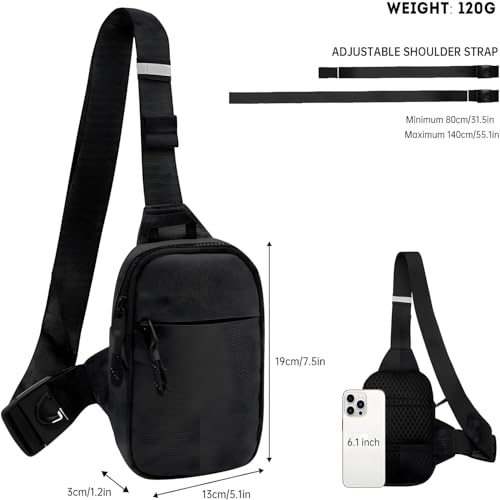 Xspring Small Sling Bag for Men, Dual Pocket Waterproof Crossbody Fanny Bag Purses, Portable Mini Sling Bag for Men with Adjustable Shoulder Belt for Runner Workout Travelling