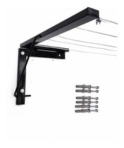 Glitz® Foldable Wall Mount Cloth Drying Stand | Space Saving Collapsible Metal Drying Rack for Dresses Balcony & Indoor Use | Wall Mounted Clothes Dryer Stand with Free Clothesline (Black)