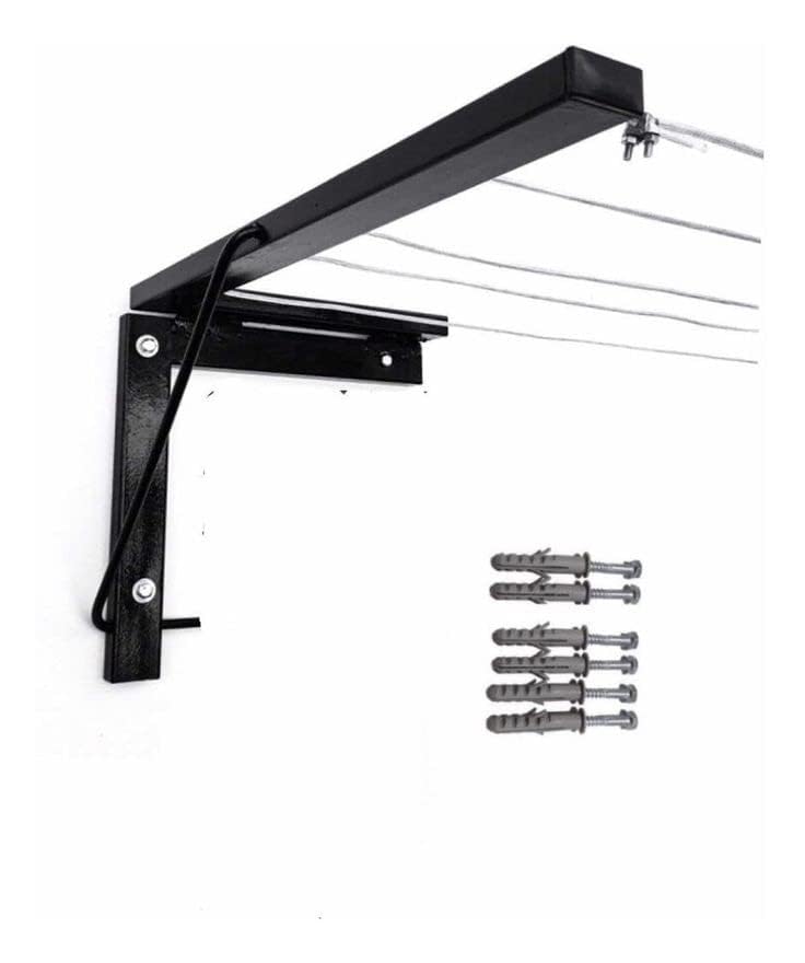 Glitz® Foldable Wall Mount Cloth Drying Stand | Space Saving Collapsible Metal Drying Rack for Dresses Balcony & Indoor Use | Wall Mounted Clothes Dryer Stand with Free Clothesline (Black)