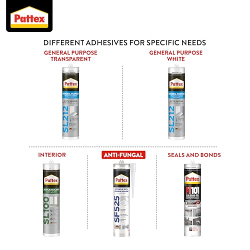 Pattex Sf525 Kitchen And Bath Premium Silicone Sealant, Mould Resistant, Ideal For Showers, Toilets Tiles, Easy Bathroom Sealant 1X280ML Cartridge