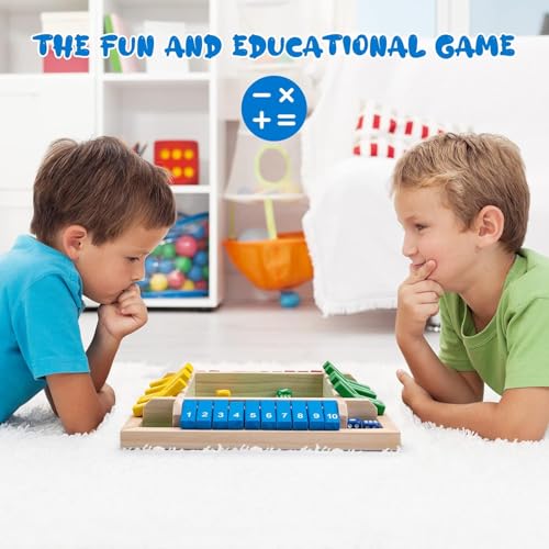 Shut The Box Dice Game, 2-4 Player Family Wooden Board Table Math Funny Games for Adults and Kids, 8 Dices Classics Creative Tabletop Version Games for Classroom,Home,Party or Pub